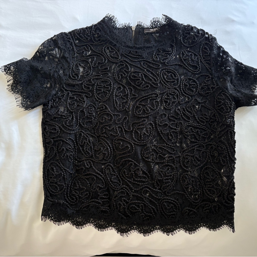Zara Black Cropped Embellished Blouse